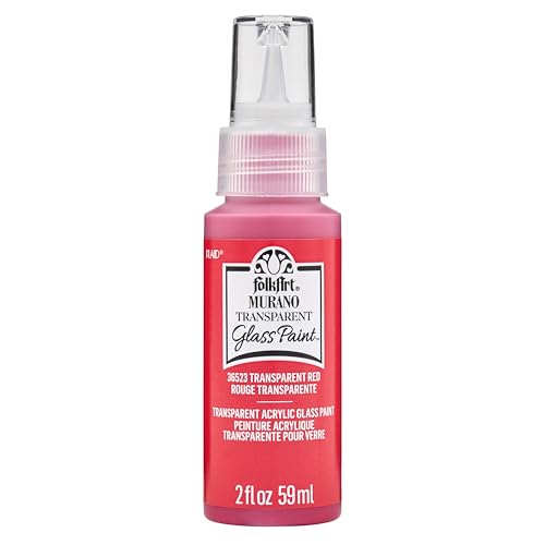 FolkArt Murano Transparent Acrylic Glass Paint, Red, Perfect for Indoor and Outdoor Arts and Crafts Projects, 2 fl oz, 36523 - color: Transparent Red, style: Transparent