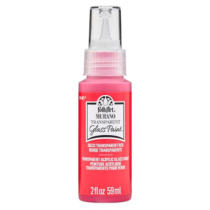 FolkArt Murano Transparent Acrylic Glass Paint, Red, Perfect for Indoor and Outdoor Arts and Crafts Projects, 2 fl oz, 36523 - color: Transparent Red, style: Transparent