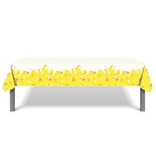 1Pc Bee Party Plastic Tablecloth 54 x 87 Inch Long Table Cover, Honey Honeycomb Party Tablecover for Cartoon Bee Theme Kids Baby Shower Birthday Dinner Picnic Kitchen Event - color: Bee