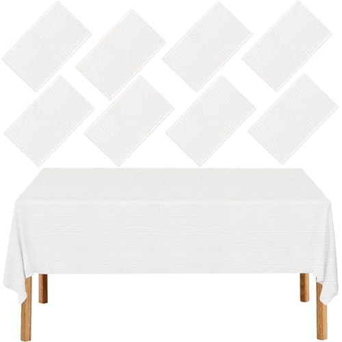 8 Pack White Paper Tablecloths for Rectangle Tables | Disposable Table Cloths, 3 Ply Papers and Plastic Quality Table Cover, for Parties Wedding Birthday, 54 x 108 Inch