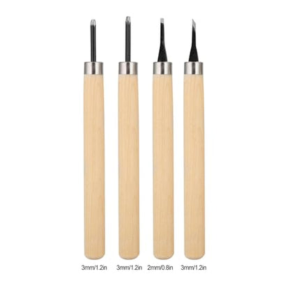 HilBeliFU 4Pcs Wood Carving Knife Set, 5.3in Whittling Knife with Wooden Handle, Manual Stamp Carving Tools with Storage Case for Wood Engraving, Other Craft Projects