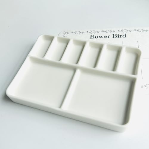 Bower Bird Travel Watercolor Palette,Portable Ceramic Palette 6 Well,Empty Paint Palette,Small Travel Metal Paint Boxwith Porcelain Palette (6Well)