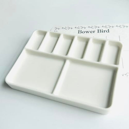 Bower Bird Travel Watercolor Palette,Portable Ceramic Palette 6 Well,Empty Paint Palette,Small Travel Metal Paint Boxwith Porcelain Palette (6Well)