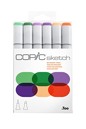 Copic Sketch Alcohol Markers, 6 Color Dual Tip Art Marker Set – Blendable Brush Tips for Drawing, Sketching, and Illustration – Professional Set for Adults/Teen Artists & Creators - Secondary Tones - color: Secondary Tone