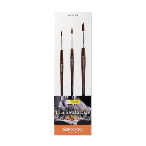 Escoda Signature Series Artist Watercolor Brush Set, Laurin Mccracken Set #1, Versatil Synthetic Kolinsky, Size (Round) 4, 6, 10 - color: Laurin Mccracken, size: Artist Set
