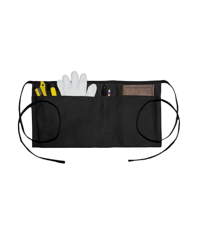 Canvas Work Waist Apron with 3 Pocket - color: 1 Pack Black Waist Utility Apron