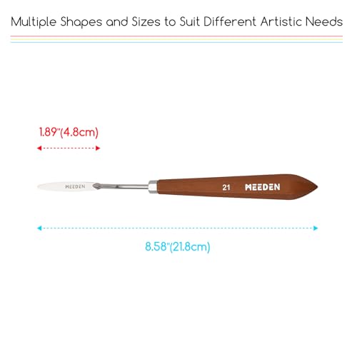 MEEDEN Artist Spatula Palette Knife: 8.58" Flexible Stainless Steel Art Scraper Knife with Wood Handle for Professional Oil Painters, Art Students, Beginners, #21 - style: #21