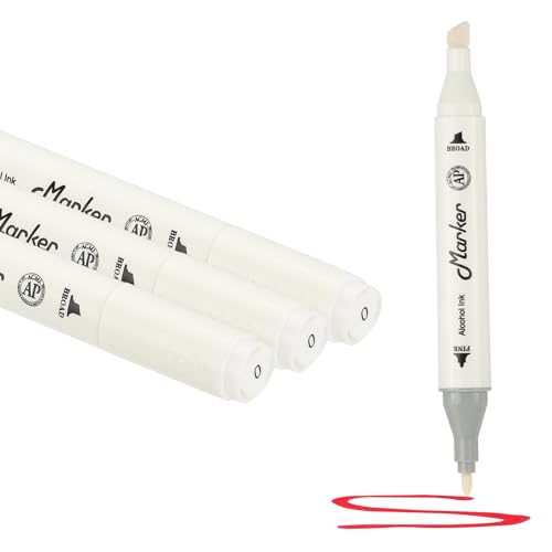PATIKIL Dual Tip Markers, 3 Pcs Dual Tip Alcohol Markers Set White Barrel with Brush Tip and Fine Tip for Illustration Artist Adult Coloring Drawing Permanent Sketching, White - color: White