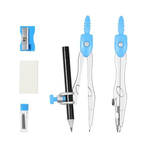 Vobou 10 pcs Math Geometry Set Student Supplies,Compass Kit Set (Blue） | Shatterproof Storage Box,Rulers,Protractor,Compass,Eraser,Pencil Sharpener,Lead Refills,Pencil,for School and Drawing - color: Blue-01