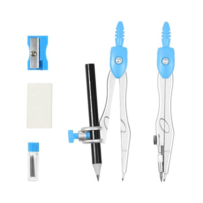 Vobou 10 pcs Math Geometry Set Student Supplies,Compass Kit Set (Blue） | Shatterproof Storage Box,Rulers,Protractor,Compass,Eraser,Pencil Sharpener,Lead Refills,Pencil,for School and Drawing - color: Blue-01