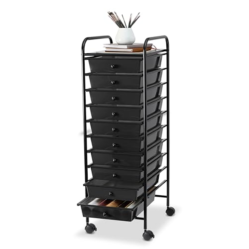Simply Tidy 10 Drawer Matte Black Rolling Cart - Mobile Organizer with Removable Drawers, Swivel & Locking Casters, Durable Tubular Frame - 1 Set - color: Matte Black