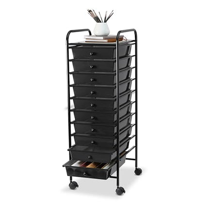 Simply Tidy 10 Drawer Matte Black Rolling Cart - Mobile Organizer with Removable Drawers, Swivel & Locking Casters, Durable Tubular Frame - 1 Set - color: Matte Black