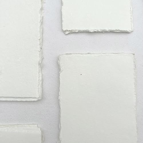 Handmade 200 GSM Cotton Rag Deckle Edge Paper – Pack of 25 Sheets – Premium Textured Wedding Invitation, Calligraphy, Watercolor Mixed Media (4x9" (Menu Card)) - size: 4x9" (Menu Card)