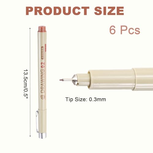 MECCANIXITY 02 Fineliner Ink Pens, 6Pcs 0.3mm Brown Micro Pens with Waterproof Archival Ink for Watercolor Sketching Cartoon Technical Drawing - style: 02#