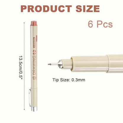 MECCANIXITY 02 Fineliner Ink Pens, 6Pcs 0.3mm Brown Micro Pens with Waterproof Archival Ink for Watercolor Sketching Cartoon Technical Drawing - style: 02#