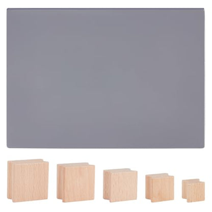 BENECREAT 40Pcs Wooden Stamp Blocks, 5 Sizes Blank Rubber Stamp Mounts with Rubber Stamp Sheet, Laser Engraving Rubber Seal Accessories for Crafts DIY