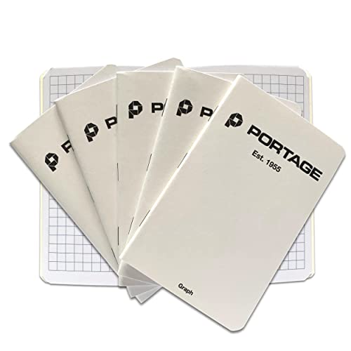Portage Small Graph Notebook- Notepad for Field Notes, White Graph Small Sketch Book, Pocket Notebook Journal for Taking Notes in the Field – 3.5 x 5.5 Inches, 64 Pages, (Pack of 6) - color: White, style: Graph Notebook