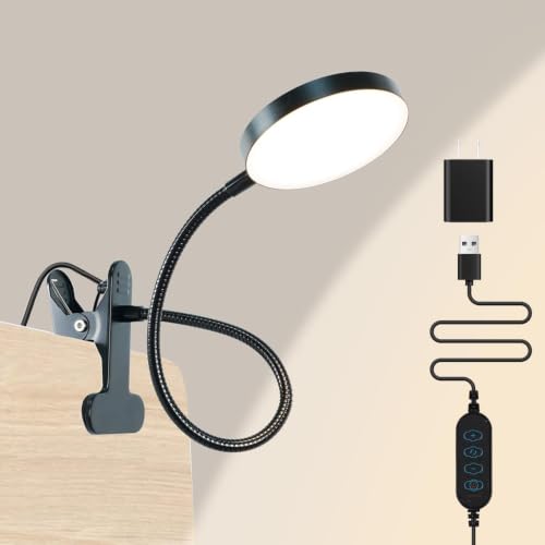 LiFMIRA Clip on Lamp, 8W 66 LED Bed Light for Reading, 5 Color Modes, 10 Brightness Levels, Eye Care, Flexible Gooseneck, Metal Clamp, USB Powered, Modern Design, Black | 5 Color Modes, 10 Brightness Levels, Eye Care Clip on Light, Flexible Gooseneck, Met