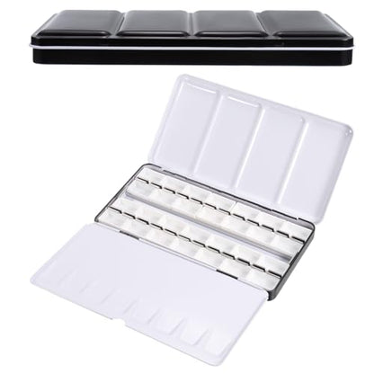 PATIKIL Empty Watercolor Palette, Metal Watercolor Tin with 28pcs Full Pans Paint Case with Lid Paint Box for Travel Gouache Oil Painting, Black 28 Wells - color: Black, style: 28 Wells