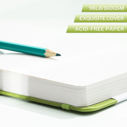 Prudiut 5" x 5" Hardcover Small Sketch Book, 80 Sheets, Emerald Green | 160gsm Acid-Free Travel Sketchbook, Elastic Closure, Ribbon Bookmark, Mini Sketchbook for Sketching & Back to School Gifts - color: Emerald Green