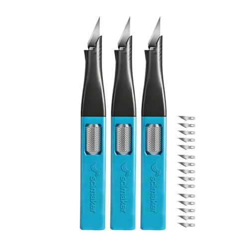 Precision Craft Knife, #11 Blade Storage, 3-Pack Blue | Ergonomic non-roll hobby scalpel, internal spares compartment, aluminum locking wheel for DIY modeling & scrapbooking. - color: Blue*3pcs