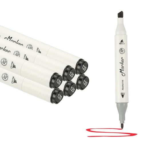 PATIKIL Dual Tip Markers, 6 Pcs Dual Tip Alcohol Markers Set White Barrel with Brush Tip and Fine Tip for Illustration Artist Adult Coloring Drawing Permanent Sketching, Black - color: Black