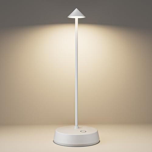 Cordless Touch Table Lamp Rechargeable LED Battery Operated 6000mAh | Dimmable Waterproof Small Lamp Portable Wireless Table Light for Dining Room Restaurant Bar Indoor/Outdoor Use White-1PC - color: White-1PC