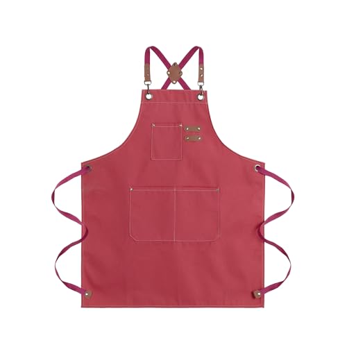 Chef Aprons for Men Canvas Apron with Large Pockets and Adjustable Neck Strap for Cooking,BBQ, Gardening - color: Hot Pink