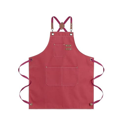 Chef Aprons for Men Canvas Apron with Large Pockets and Adjustable Neck Strap for Cooking,BBQ, Gardening - color: Hot Pink