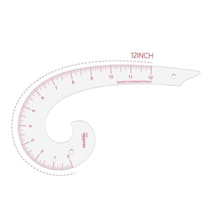 KEARING 12" Comma French Curve Ruler - Clear Plastic Sewing Pattern Making - style: 6012(12")