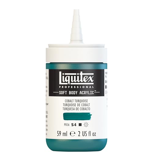 Liquitex Soft Body Acrylic Paint, 2-oz Bottle, Cobalt Turquoise | Low Viscosity, Highly Pigmented, Satin Finish, Retains Subtle Brush Strokes, Great Surface Coverage, Highly Versatile - color: Cobalt Turquoise, style: 2-oz Bottle