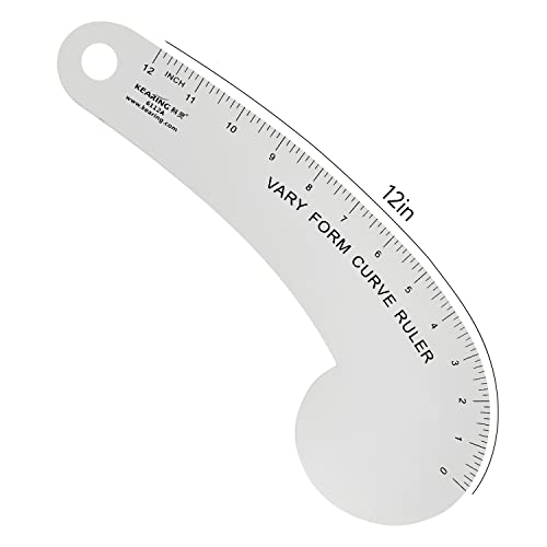 Kearing Vary Form Curve Ruler 12“ French Curve Ruler for Pattern Making, Aviation Aluminum Hip Curve Ruler for Measuring Sewing - style: 6112A(12")