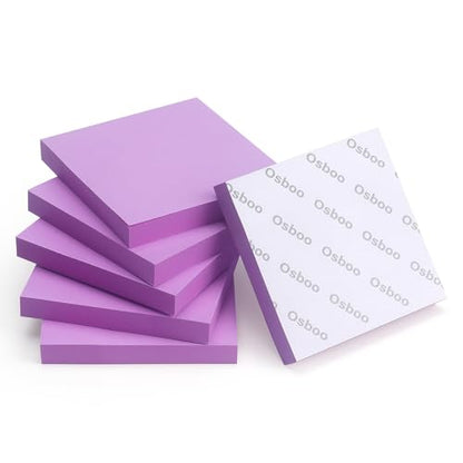 OSBOO Sticky Notes 3x3 with Bright Colors, 6 Pads 100 Sheets/Pad (Purple) | Bright Purple Self-Stick Notes Pads, 600 Sheets Total, Easy to Stick and Remove, Perfect for Office, School and Home - color: Purple