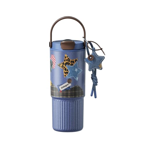 26 oz Insulated Stainless Steel Tumbler with Straw & Handle Cowboy - color: Denim Blue
