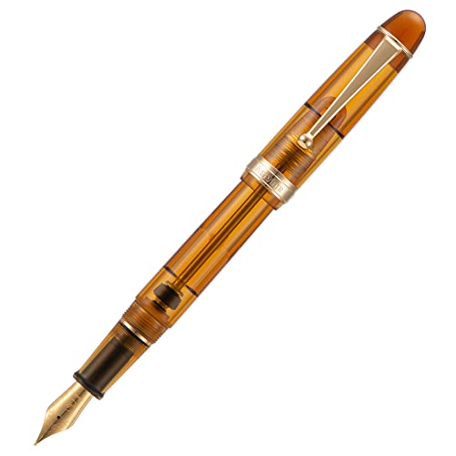 Asvine V126 Vacuum Filling System Fountain Pen Gold Plated Fine Point, Brown Pen Gift Case - color: Transparent brown, style: Fine Point