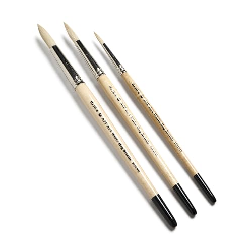 AIT Art Round Paint Brushes, Pack of 3, Sizes 4, 6, 8, White Hog Bristles, Handmade in USA for Trusted Performance with Heavier and Thicker Paints - size: 4, 6, 8