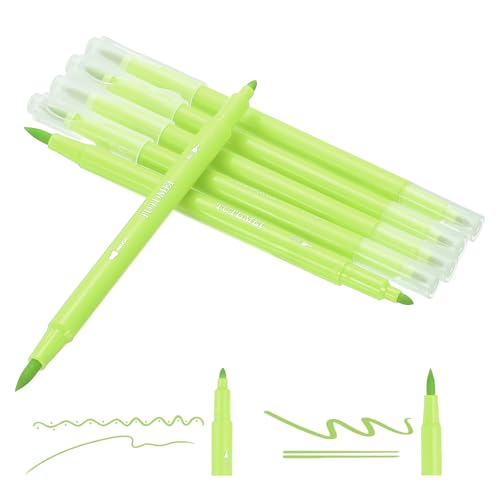 PATIKIL Dual Brush Markers, Grass Yellow Fine and Brush Tip Pen Artist Colored Marker Set Supplies for Adult Coloring Books Lettering Journaling Calligraphy Drawing Doodling, 6 Pcs - color: Grass Yellow