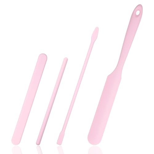 4 PCS Non-Stick Wax Spatulas Set, Silicone Wax Applicator Different Sizes Scrapers Reusable Silicone Stirring Stick For Home Salon Body Use (Pink) - color: Pink