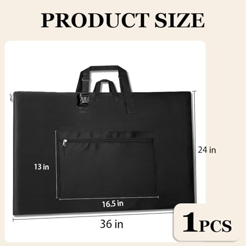 Light Weight Art Portfolio Tote Bag 24'' x 36'' Black Waterproof Canvas Carrying Storage Case with Detachable Shoulder Strap For Photography Artwork Poster Sketching Drawing - size: 24 x 36 Inch