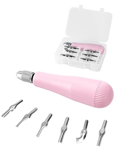 UCEC Pink 6-Blade Linocut Carving Kit for Stamp Making & Block Printing | Linocut Tools for Block Printing & Printmaking, Ergonomic Handle, Portable Design, Includes 6 Universal Blades, Pink Carving - color: 1pc Linoleum Knife(pink)