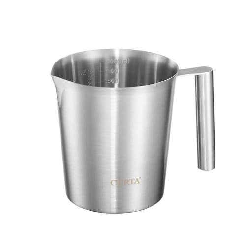18/8 Stainless Steel Measuring Cup with Round Handle and Pour Spout, Commercial Kitchen Food Prep Pitcher for Restaurant, Bakery, Cooking and Ingredient Measuring, 32 OZ (4 Cup, 1000 ML) - color: Round Handle, size: 32 OZ (4 Cup, 1000 ML)