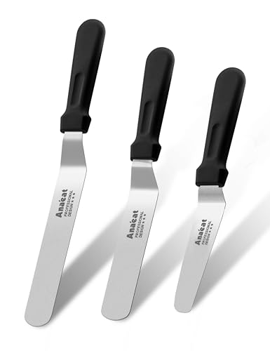 Anaeat Icing Spatulas, Set of 3 Professional Cake Angled Offset Spatula with 4", 6", 8" Stainless Steel Blades - Thickened Frosting Knife with Plastic Handle for Cake Decorating, Pastry & Baking - color: 4"+6"+8" Blades