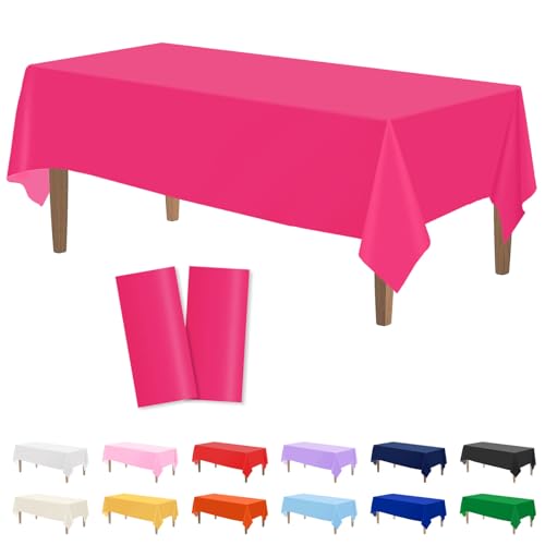 Kopokita 2 Pack Hot Pink Plastic Tablecloths Disposable 54 x 108 Inch | Rectangle Table Cloths, Party Table Covers for Birthday, Wedding, Valentines, Mothers Day - color: Hot Pink, size: Rectangle (2 Pack)