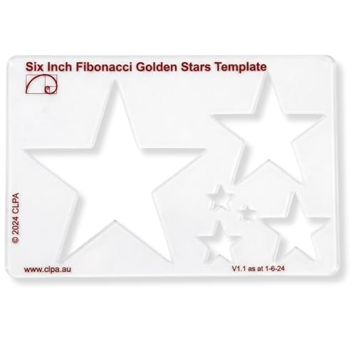 Fibonacci 6" Star Drawing Template, Golden Ratio Stencil | Australian Designed and Made; Geometric Stencil for Art; Drafting and Quilting; PETG - style: 6" Stars