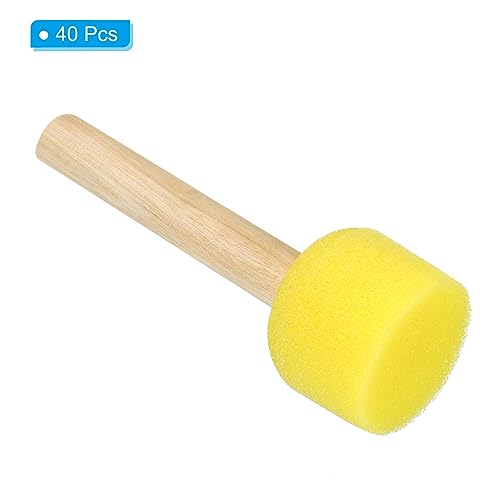 Patikil 1.2" Paint Sponges - 40 Pack Round Sponge Foam Brushes With Wooden Handle - Yellow - size: 1.2"