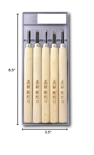 KAKURI Japanese Wood Carving Tools Set for Beginners (5 Pcs) Made in JAPAN, Wood Carving Knife for Woodblock Printing, Woodcut Printmaking, Linoleum Carving, Linocut - size: 5 Pcs