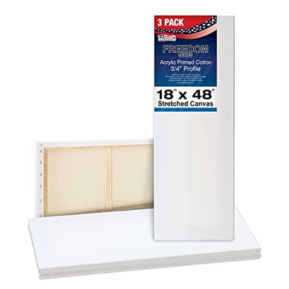 U.S. Art Supply 18 x 48 inch Stretched Canvas 12-Ounce Triple Primed, 3-Pack - Professional Artist Quality White Blank 3/4" Profile, 100% Cotton, Heavy-Weight Gesso - Acrylic Pouring, Oil Painting - size: 18" x 48"