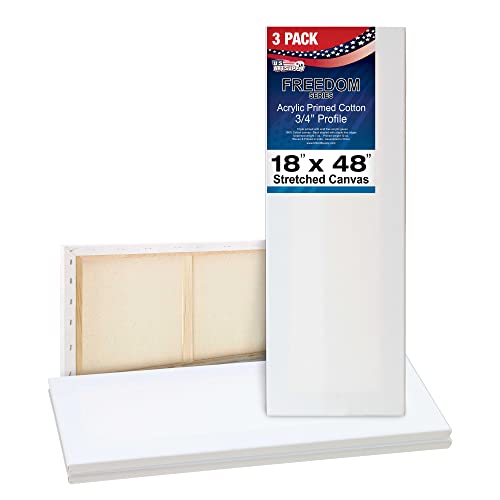 U.S. Art Supply 18 x 48 inch Stretched Canvas 12-Ounce Triple Primed, 3-Pack - Professional Artist Quality White Blank 3/4" Profile, 100% Cotton, Heavy-Weight Gesso - Acrylic Pouring, Oil Painting - size: 18" x 48"