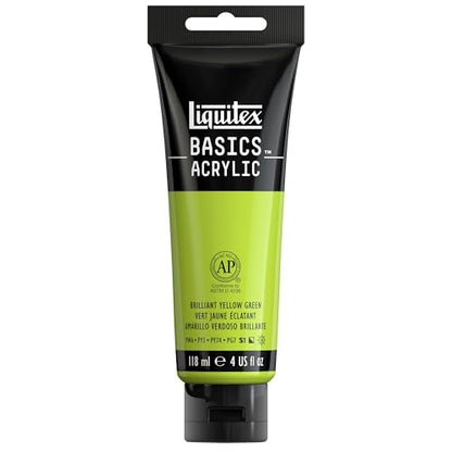 Liquitex BASICS Acrylic Paint, 4-oz Tube, Brilliant Yellow Green | Medium Viscosity, Satin Finish, Lightfast, Fine Art Pigments, Range of Opacities, Easy Blending - color: Brilliant Yellow Green, size: 4 Fl Oz (Pack of 1)