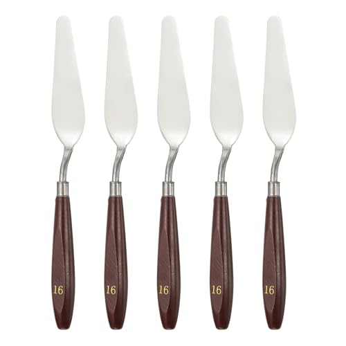 HARFINGTON 5pcs Palette Knife Painting Tool 3.74 x 1.1 Stainless Steel Art Spatula Pallet Knives Scrapers Tools with Beech Wood Handle for Acrylic Oil Canvas Mixing Spreading, Red/Silver - size: 3.74" x 1.1"